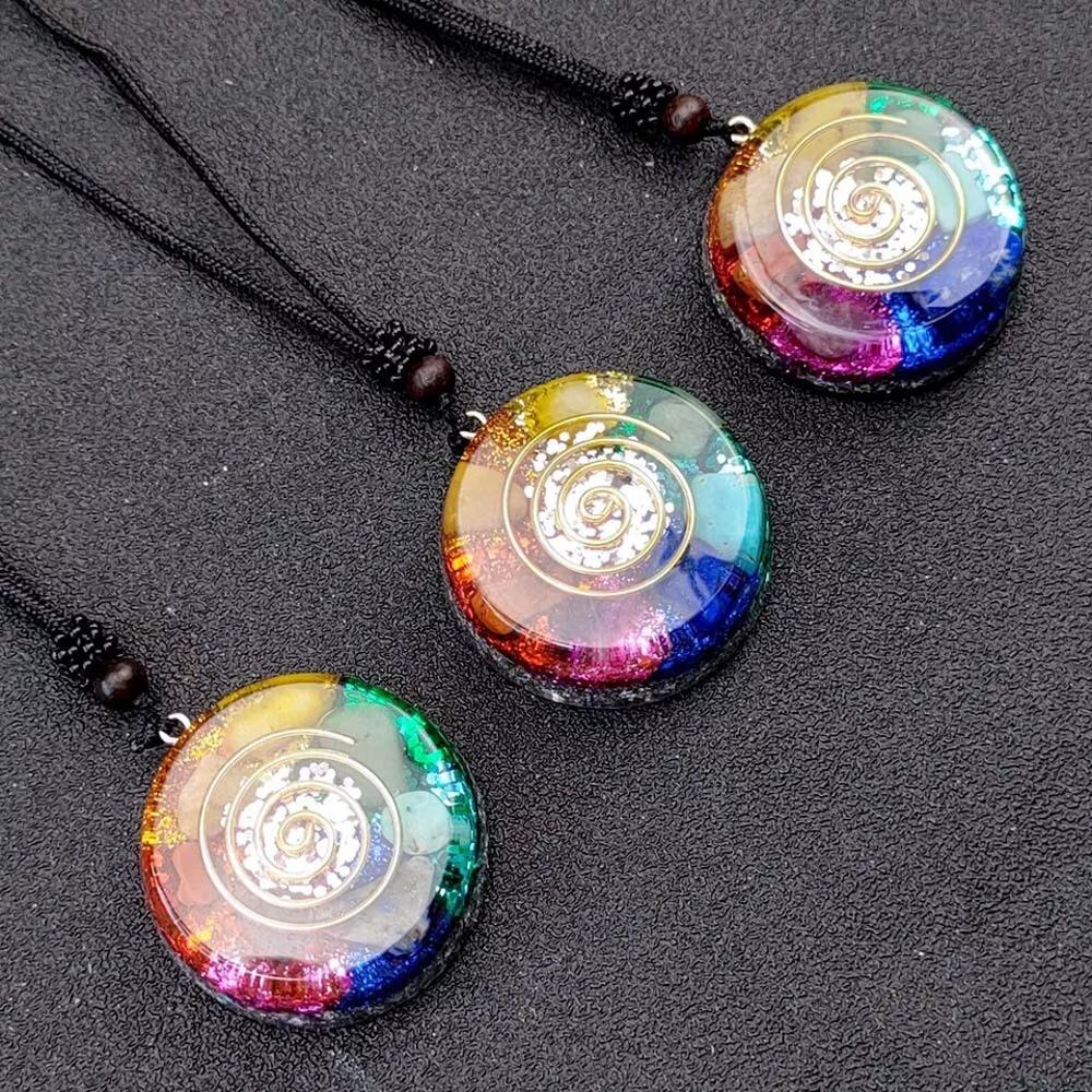 Natural Crystal Orgone Pendant 7 Chakra Healing Talisman Necklace for Women Men