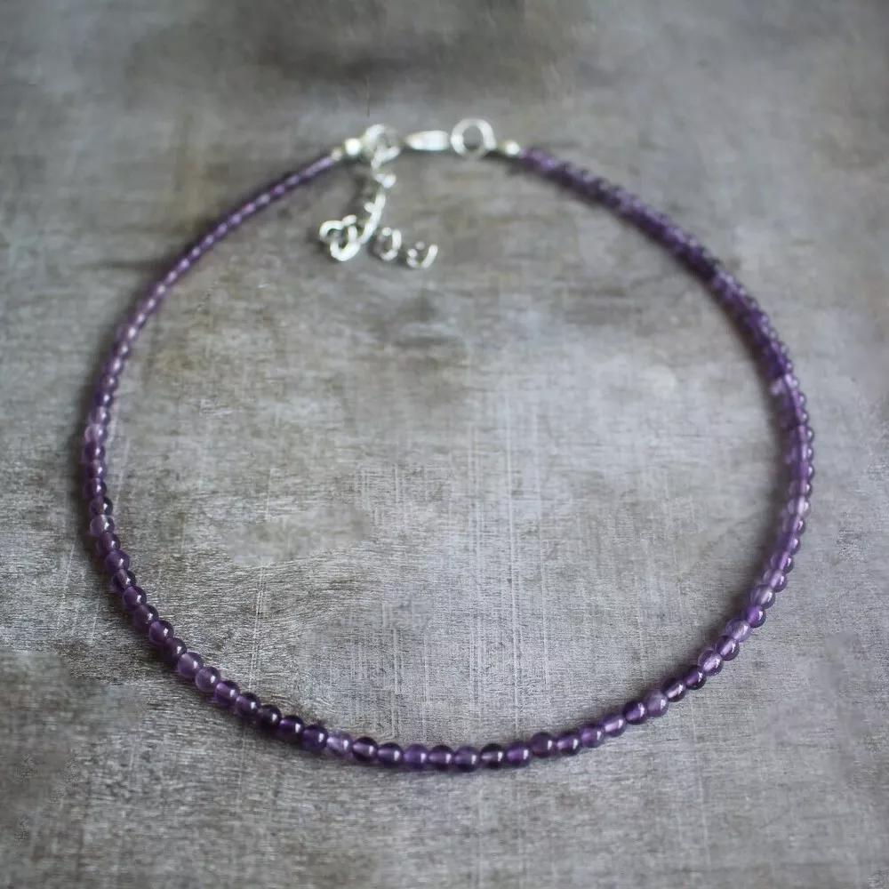 Natural Amethyst Beaded Necklace Purple Stone Choker Healing Crystal Necklace