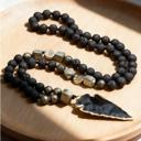  Natural Lava Rock Volcano Stone Beaded Necklace Obsidian Arrow Charm Necklace