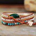  Natural Malachite Leather Wrap Bracelet Natural Stone Beaded Cuff Bracelets