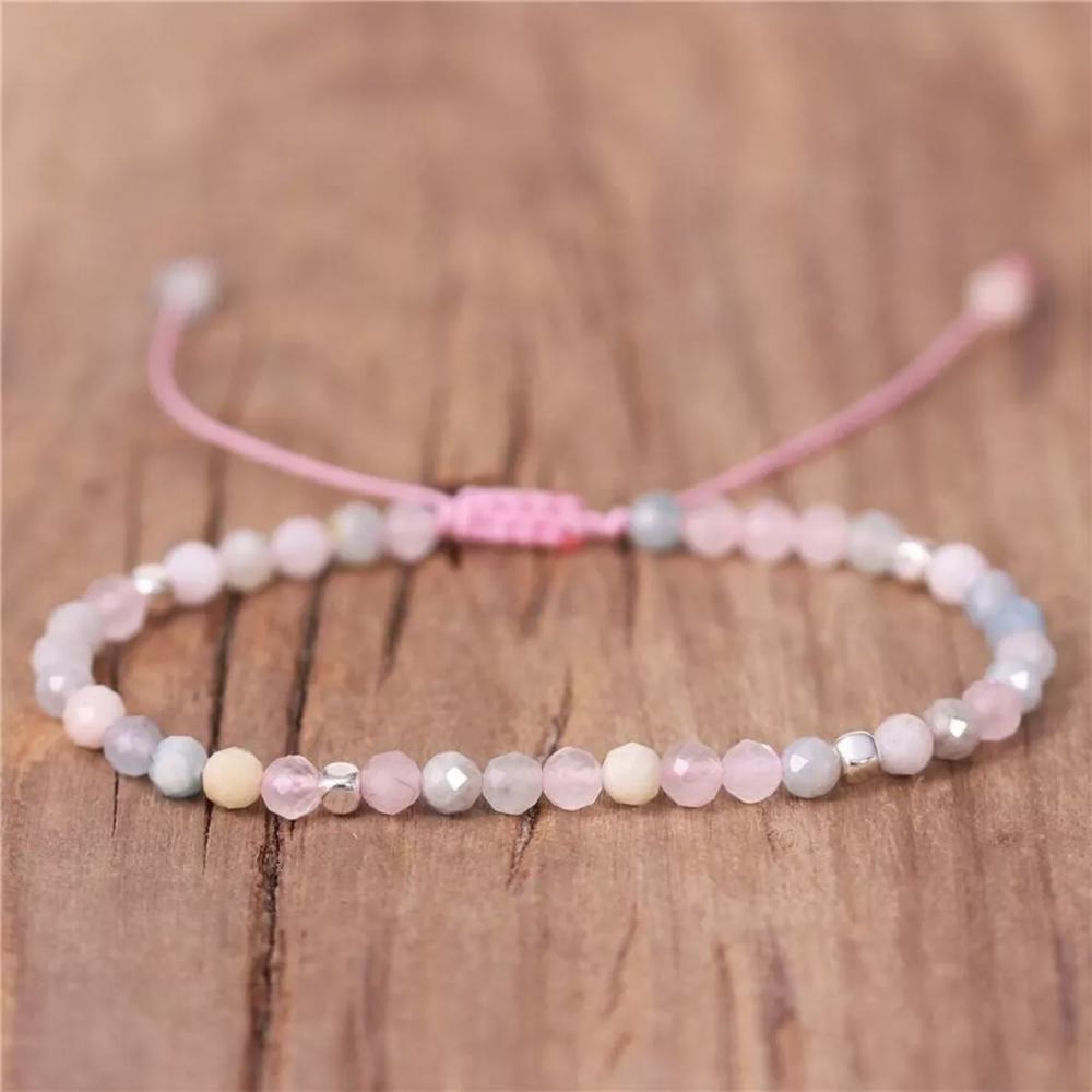 Morganite Stone Beaded Braided Bracelet for Love Compassion Handmade