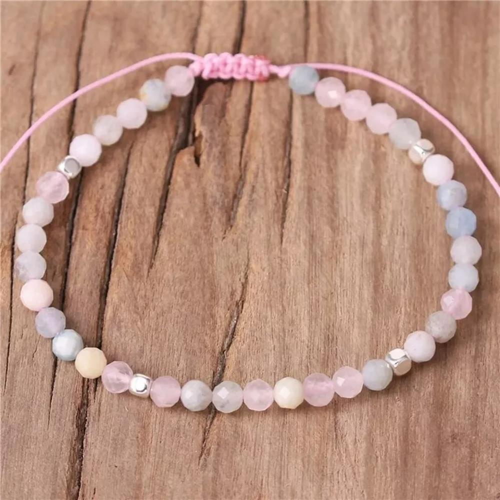 Morganite Stone Beaded Braided Bracelet for Love Compassion Handmade