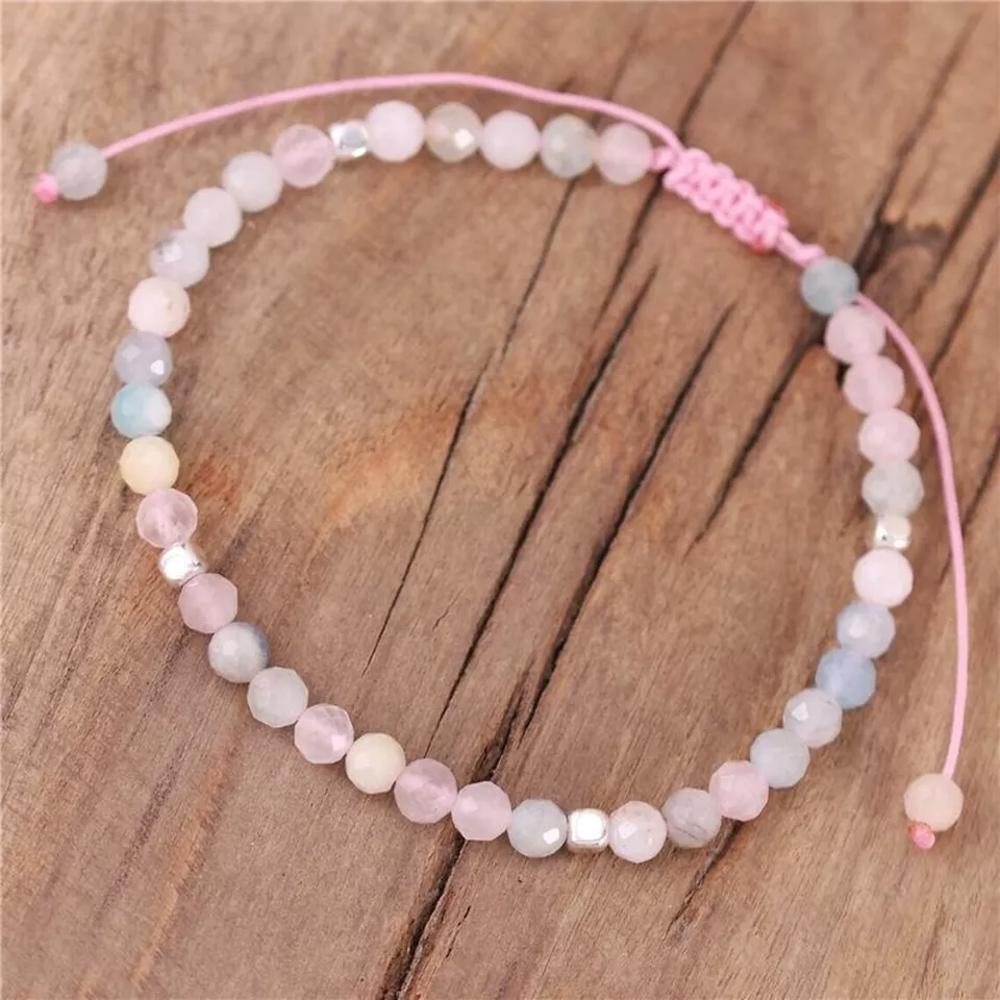 Morganite Stone Beaded Braided Bracelet for Love Compassion Handmade