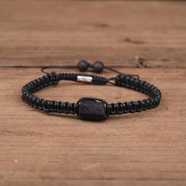 Raw Black Tourmaline Bracelet, Root Chakra Protective Stone Bracelets, Best Gift For Family Member