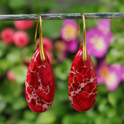 Sea Sediment Jasper Drop Earrings Natural Stone Teardrop Dangle Earrings