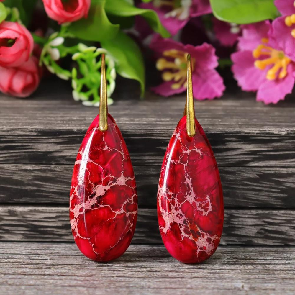 Sea Sediment Jasper Drop Earrings Natural Stone Teardrop Dangle Earrings