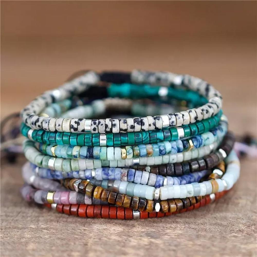 Natural Crystal Stone Barrel Beads Bracelet Tiny Gemstone Beaded Dainty Bracelet