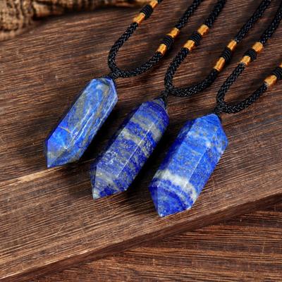 Natural Lapis Lazuli Pendant Healing Stress Relief Reiki Blue Hexagon Necklace