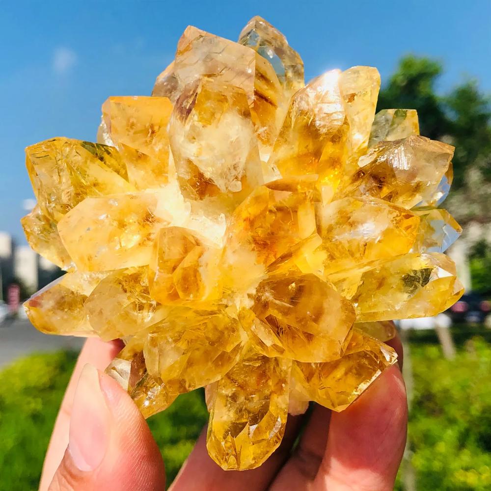 310g+ Raw Aura Citrine Phantom Cluster Titanium Geode Quartz Crystal Specimens