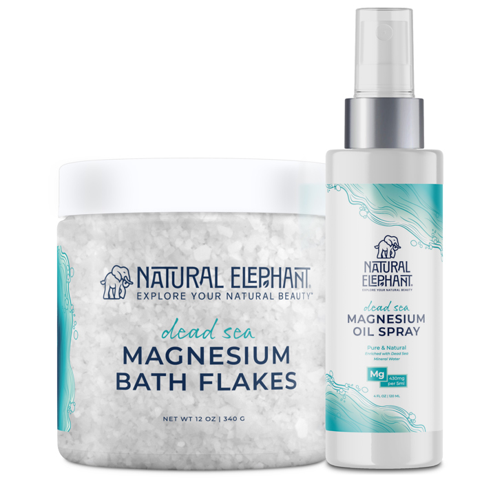 Natural Elephant Dead Sea Magnesium Oil Spray and Bath Flakes Set