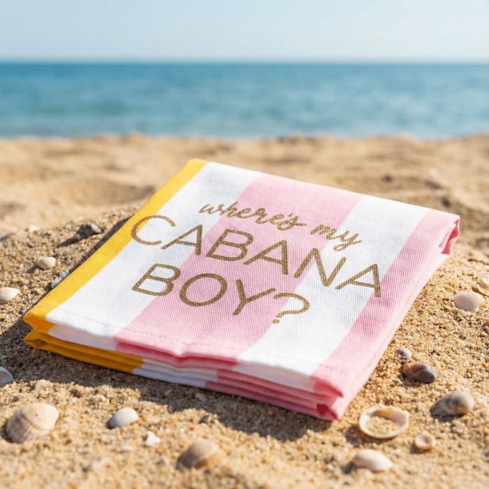 Where's My Cabana Boy Tea Towel in Multicolor Stripes | Cotton Kitchen Hand Dish Cloth | 28" x 18"