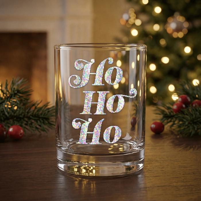 Ho Ho Ho Double Old Fashioned Glass | Festive Holiday Cocktail Whiskey Glass | 12oz