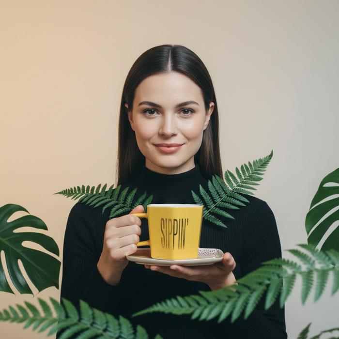 Sippin' Hexagon Mug and Saucer Set in Peach, Black Dot, and Honey | Gift for Her