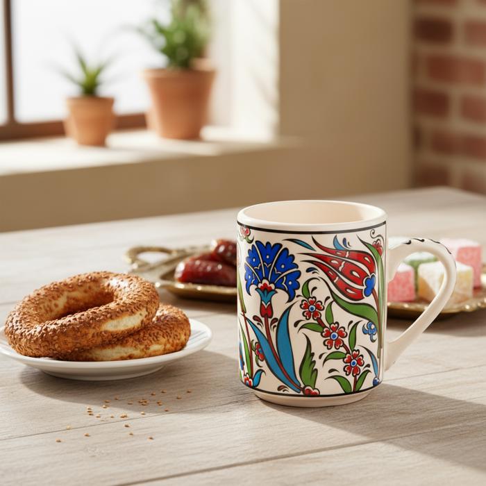 Boxed Gift Set of 4 Handmade Mugs - Turkish Flowers, Hand Painted