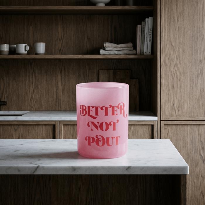 Better Not Pout Glass in Tinted Pink | Classic Old Fashion Holiday Drinkware | 12 oz