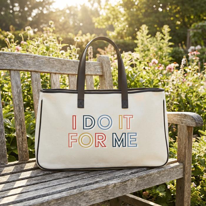 I Do It For Me Large Rectangular Tote Bag | Genuine Leather Handles