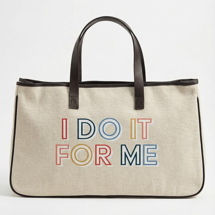 I Do It For Me Large Rectangular Tote Bag | Genuine Leather Handles
