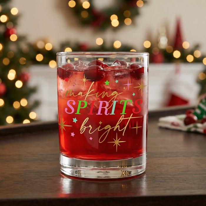 Making Spirits Bright Glass DOF | Holiday Whiskey Cocktail Glass | 12oz
