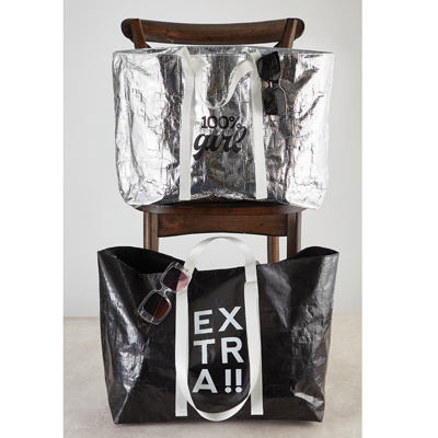 Extra Large Wrinkle Carry-All Tote Bag in Metallic Silver or Black Shine