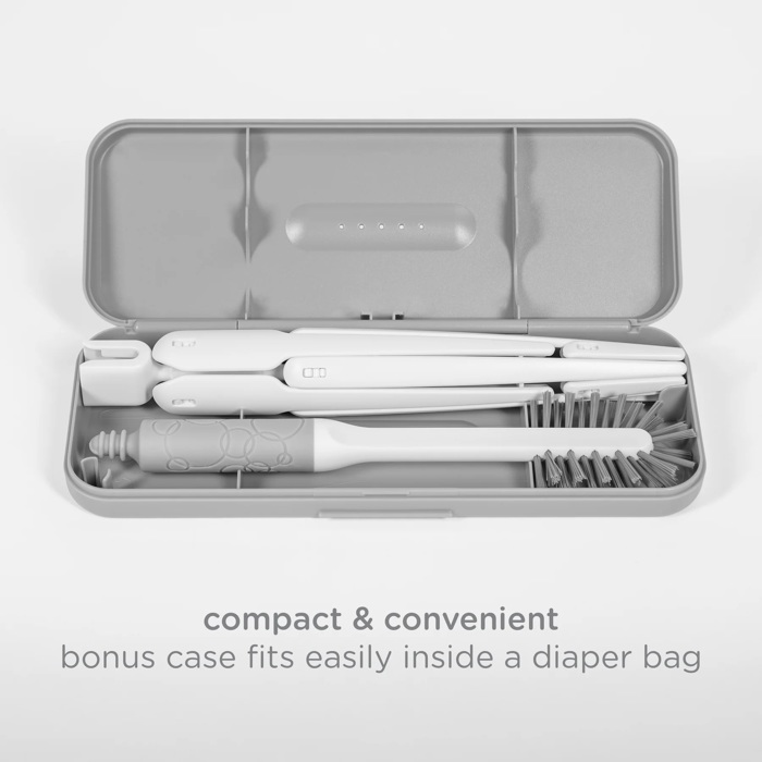 Ubbi On-The-Go Baby Bottle Drying Rack and Brush Set Travel Case in Gray