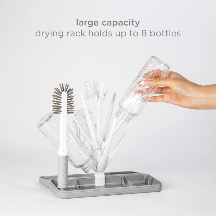 Ubbi On-The-Go Baby Bottle Drying Rack and Brush Set Travel Case in Gray