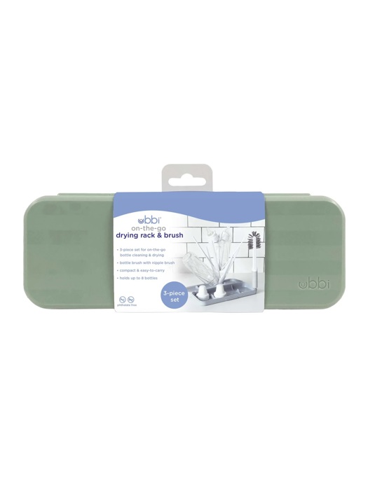 Ubbi On-The-Go Baby Bottle Drying Rack and Brush Set Travel Case in Sage