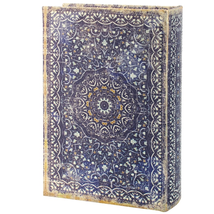 Blue Medallion Book Box | Decorative Vintage Book Shaped Storage Stash Trinket Boxes
