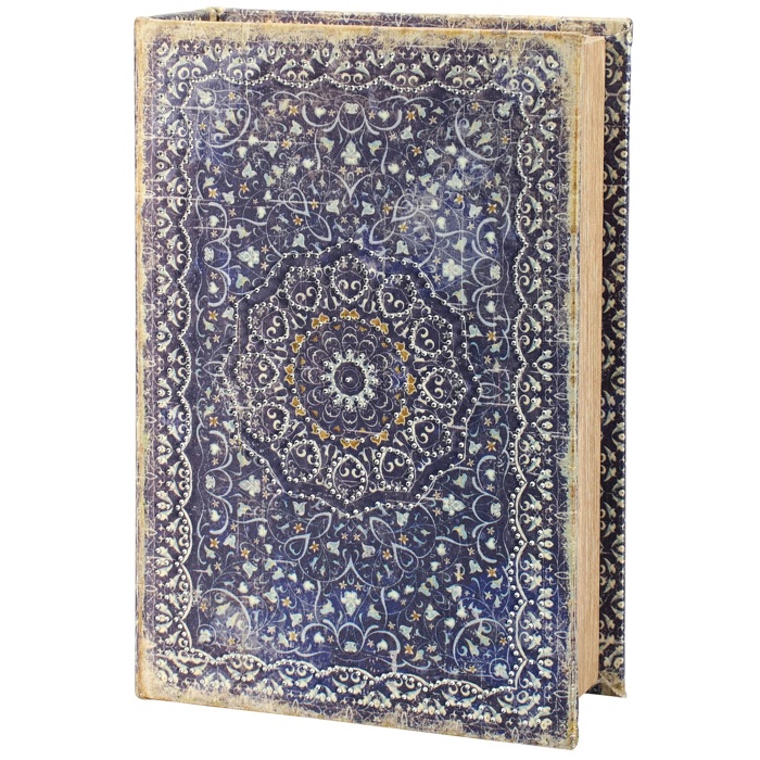 Blue Medallion Book Box | Decorative Vintage Book Shaped Storage Stash Trinket Boxes