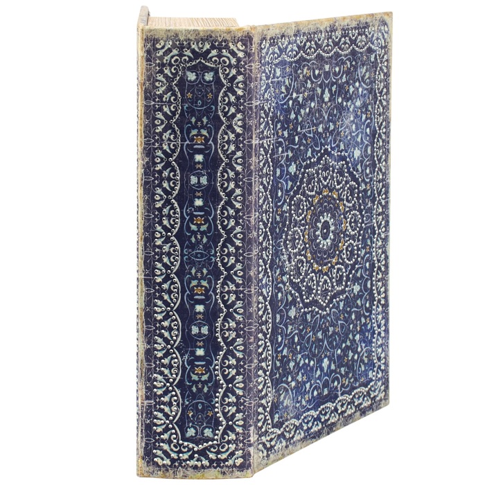 Blue Medallion Book Box | Decorative Vintage Book Shaped Storage Stash Trinket Boxes