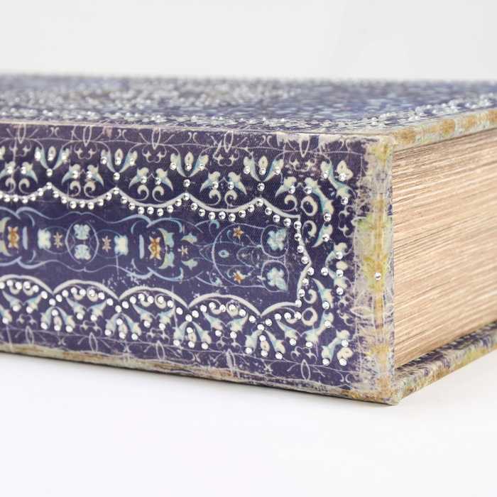 Blue Medallion Book Box | Decorative Vintage Book Shaped Storage Stash Trinket Boxes