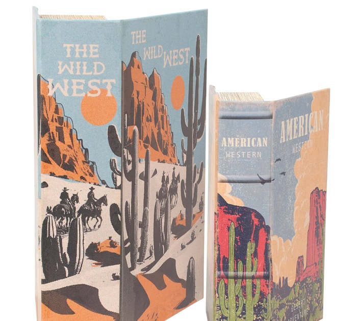American West Book Box Set of 2 | Vintage Book Shaped Storage Stash Trinket Boxes