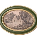  Cottage Farm Framed Art | Vintage Style Oval Shaped Desk Room Home Decor | 7.25" x 5"