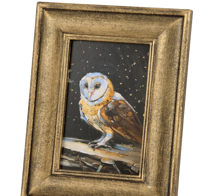 Night Barn Owl Framed Art | Halloween Vintage Style Desk Room Home Decor | 7" x 8.75"