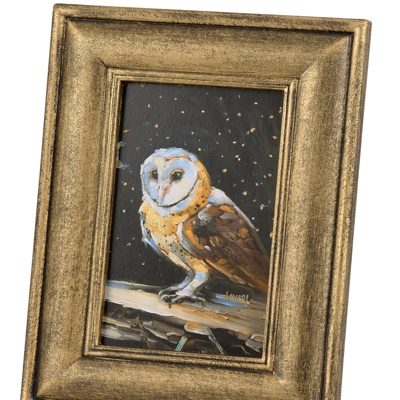 Night Barn Owl Framed Art | Halloween Vintage Style Desk Room Home Decor | 7" x 8.75"