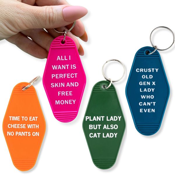 Vintage Style Motel Keychains with Funny Sayings in 30+ Styles