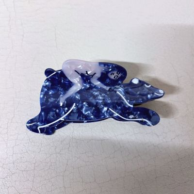 Nude Woman Riding a Bear Hair Claw in Marbled Blue | Claw Clip Hair Accessories