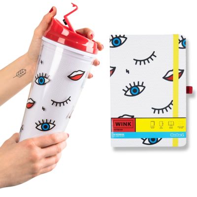 Eyes and Lips Pop Art Double Wall Mug Coffee Tumbler and Dot Grid Notebook Set