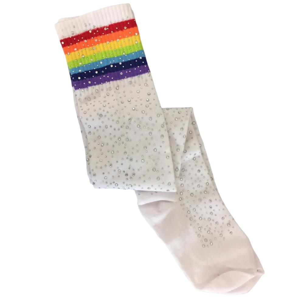 Over the Knee Jeweled Rainbow Glam Disco Socks (Black or White Rainbow)