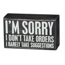 Barely Take Suggestions Cute and Funny Graphic Wooden Box Signs with Sayings for Gallery Walls