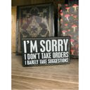 Barely Take Suggestions Cute and Funny Graphic Wooden Box Signs with Sayings for Gallery Walls