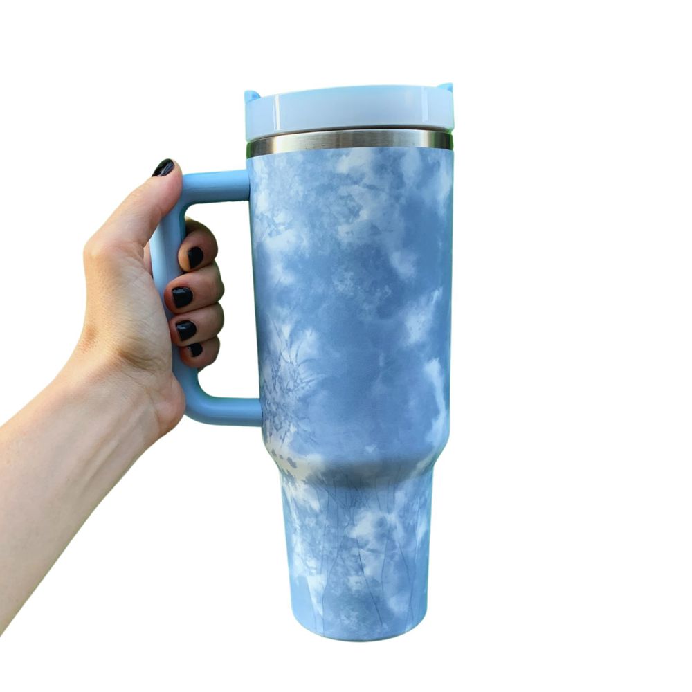 Clouds 40 Oz Tumbler Stainless Steel Insulated Handle Tumbler - XL Size with Straw