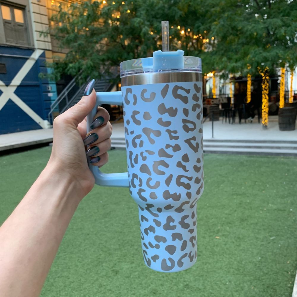 Wild Cheetah Print 40 oz Stainless Steel Insulated Handle Tumbler - XL Size with Straw