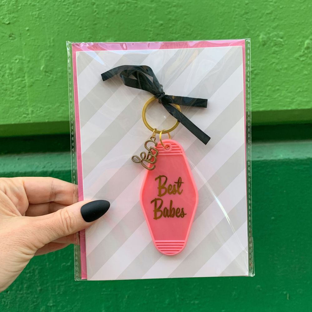 Girl to Girl Keychains on Gift Cards | Gift for Her, Motel Style Keychain, Greeting Card