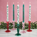 Holly Leaves on White Taper Candles Set of 2 - Ombre, Pastel, Rainbow, Spiral, Holiday - 9" Candle Sets