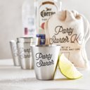 Party Starter (4 Identical Shot Glasses) Set of 4 Metal Shot Glasses in a Gift Bag - 2 Style Options - Stainless Steel Silver Mini Cups Gift Set