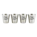 Party Starter (4 Identical Shot Glasses) Set of 4 Metal Shot Glasses in a Gift Bag - 2 Style Options - Stainless Steel Silver Mini Cups Gift Set