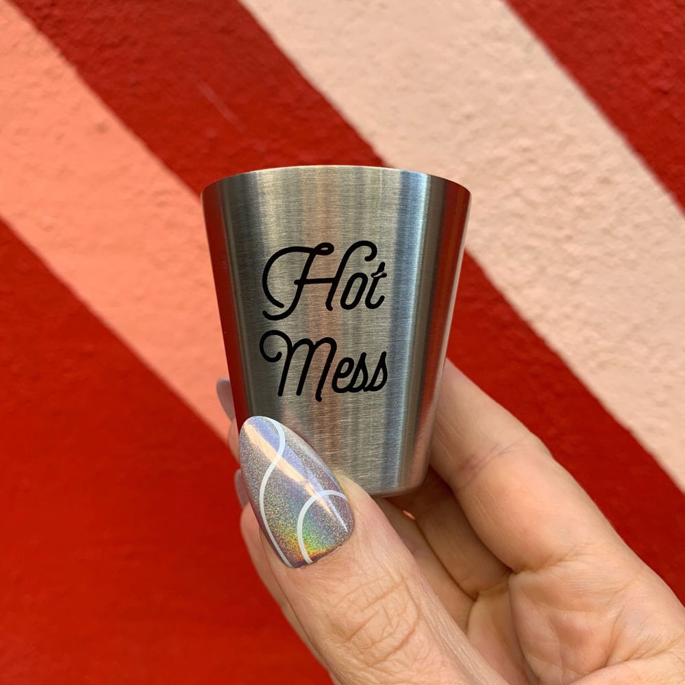 Set of 4 Metal Shot Glasses in a Gift Bag - 2 Style Options - Stainless Steel Silver Mini Cups Gift Set