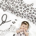 White Swaddle Blanket in Cheetah Print in Pink and Black Spots Baby Gifts - Clothes and Toys Ages 0-12 Months, Snapshirts, Hats, Pants, Dolls