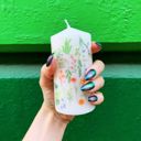 Boho Flowers Mini Pillar Candle  in White Ombre and Floral Feminine Pillar Candles | Home Gift for Her