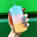Mini Pillar Candle in Blue Pink Orange Ombre and Floral Feminine Pillar Candles | Home Gift for Her
